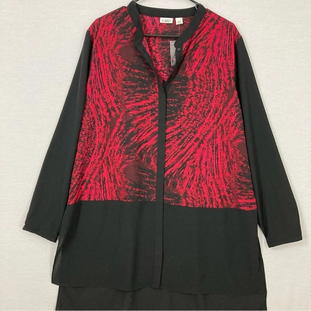 New Cato Red Black Button Down Soft Lightweight Tunic Size XL
